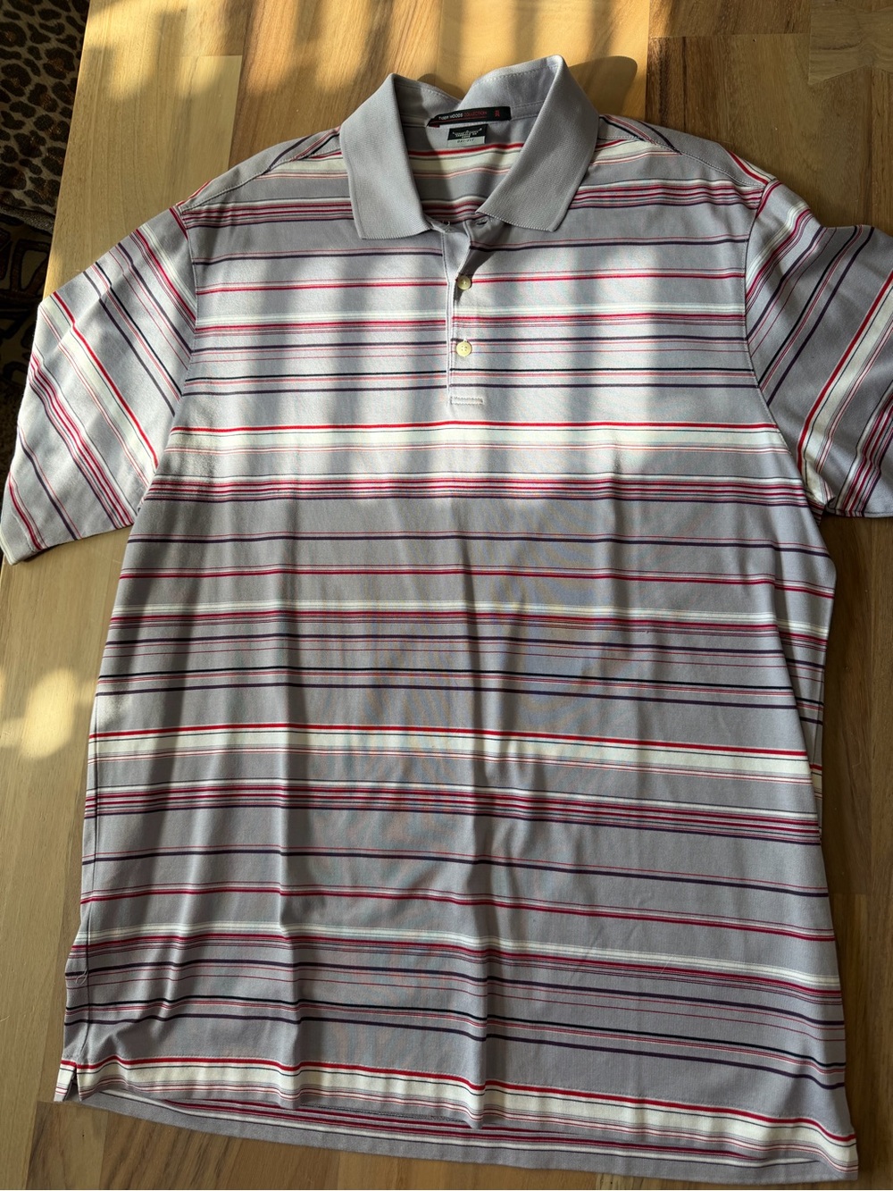 Light Gray Polo with Red & Navy Stripes - Classic Casual Polo